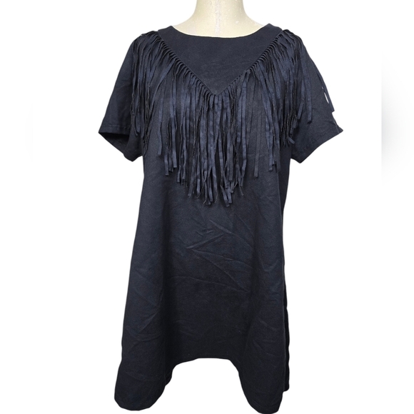 Pink Cattletac Dresses & Skirts - Pink Cattletac Navy Blue Fringe Short Sleeves Back Zip Dress XXL